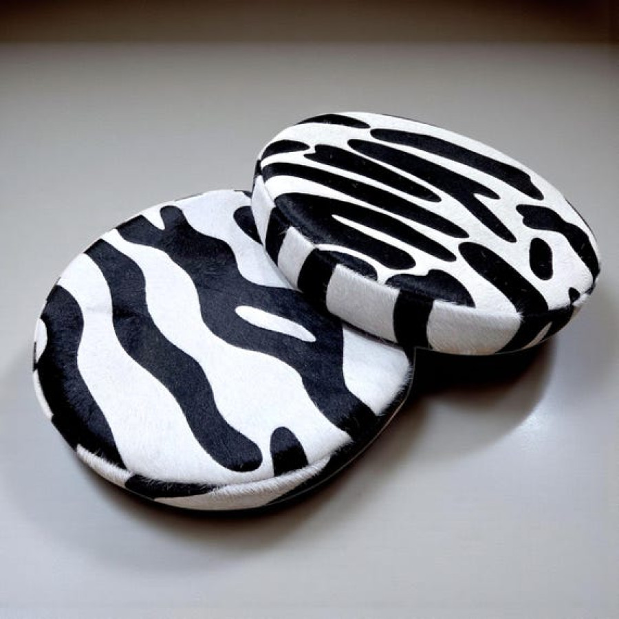 Zebra Style Replacement stool seats | Genuine Cowhide 14" Diameter for Barstools 1