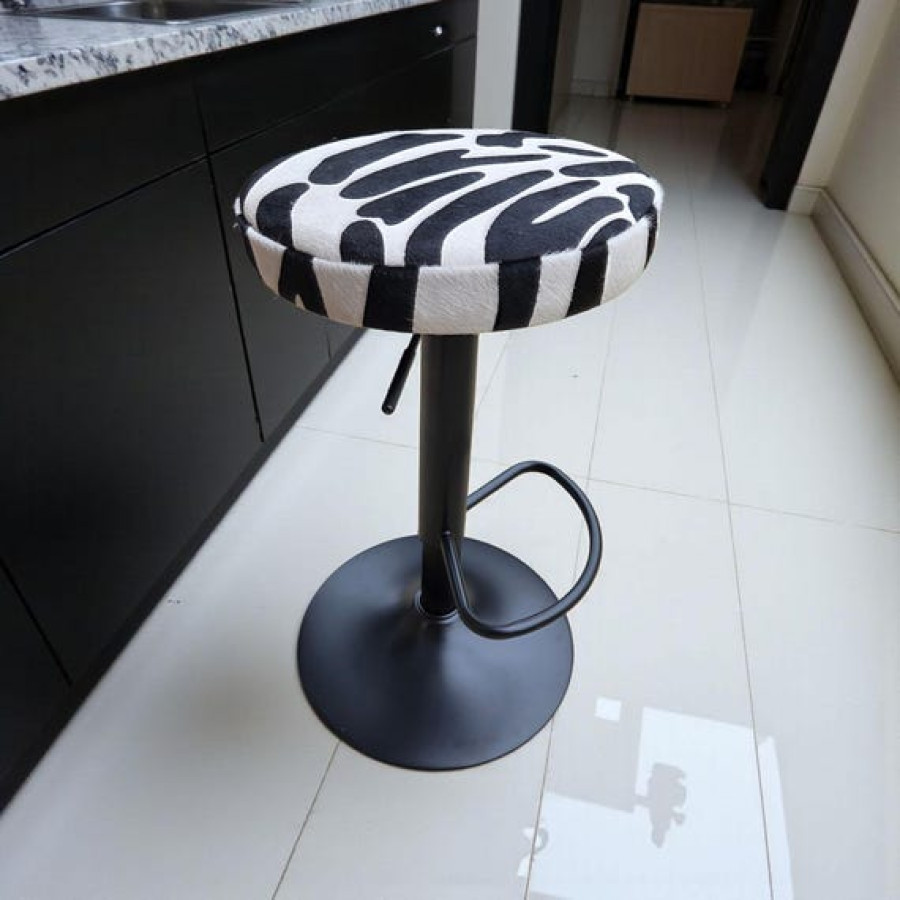 Zebra Style Replacement stool seats | Genuine Cowhide 14" Diameter for Barstools 6