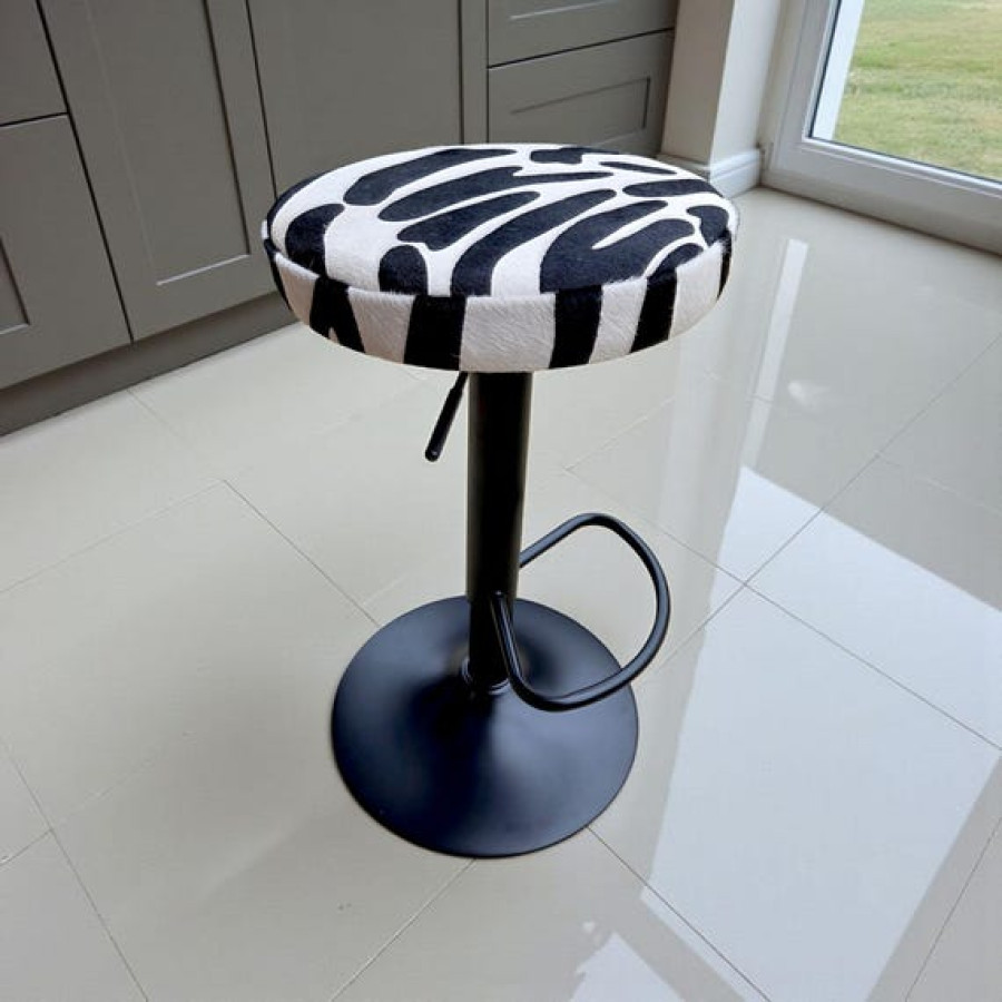 Zebra Style Replacement stool seats | Genuine Cowhide 14" Diameter for Barstools 10
