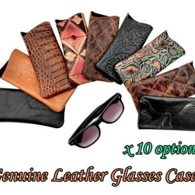 Embossed Leather Glasses Case, Handmade in Texas