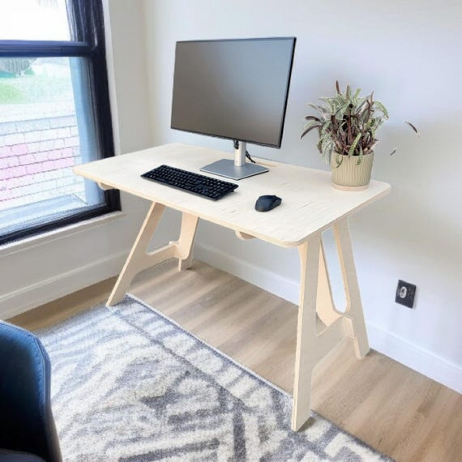 Scandinavian Style Office Computer Desk | Made Using CNC Cut Birch Plywood