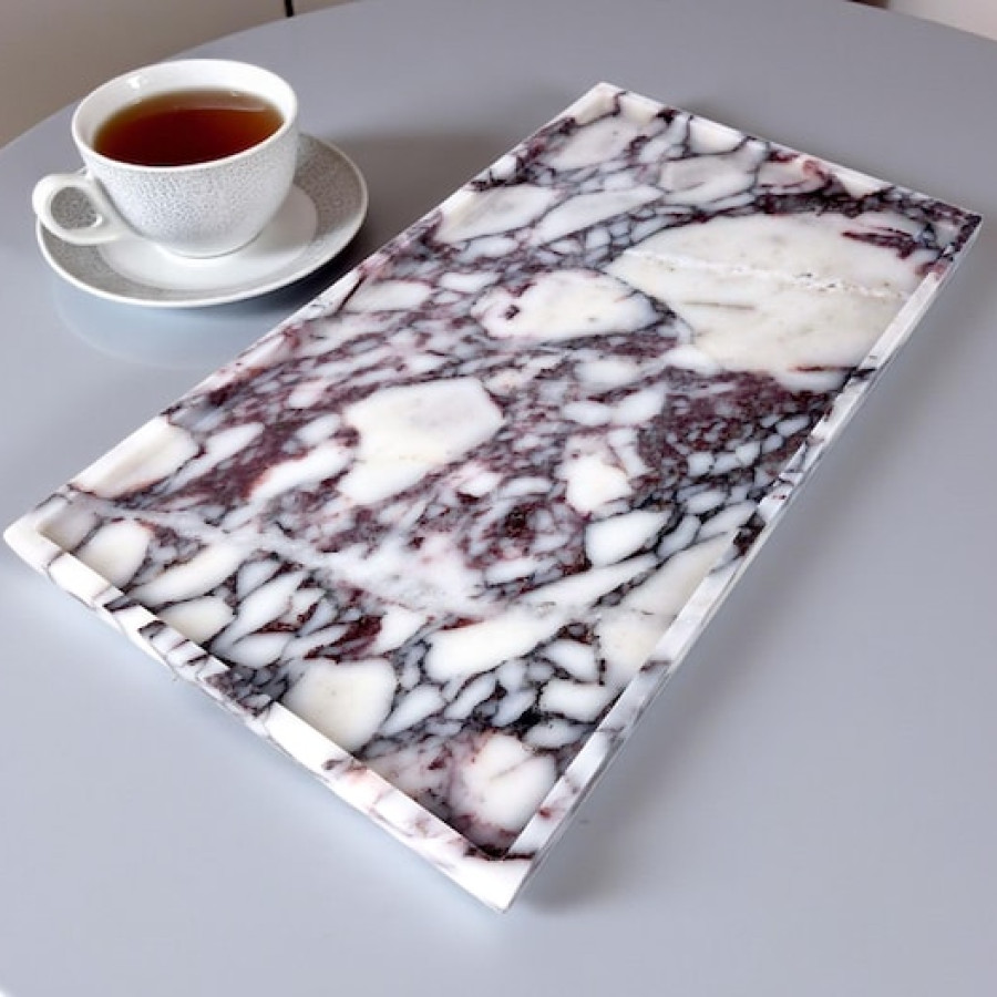 Jumbo Sized Calacatta Viola Marble Decorative Rectangular Tray | Natural Marble