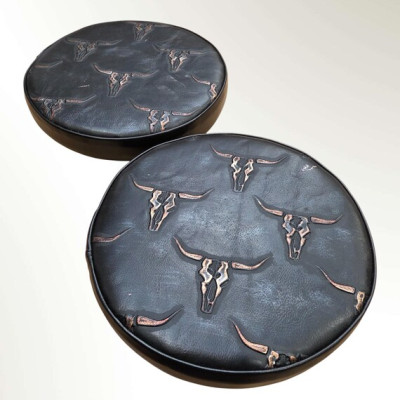 Longhorn Embossed Leather Replacement Stool Seats | For Bar or Countertop