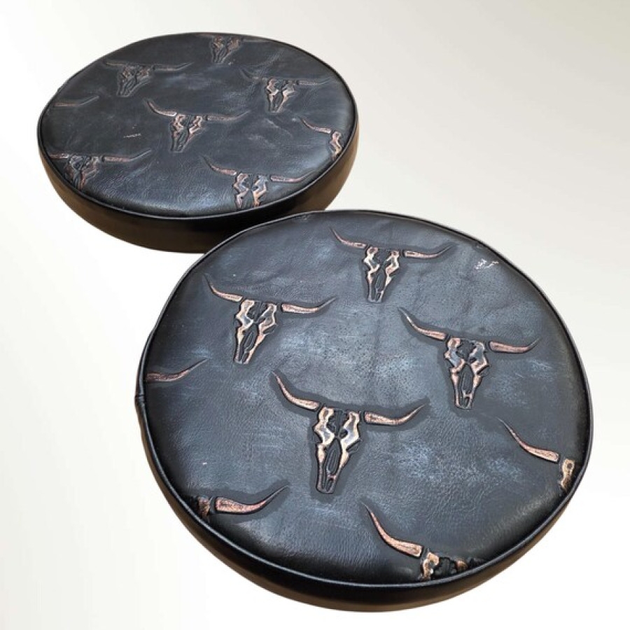 Longhorn Embossed Leather Replacement Stool Seats | For Bar or Countertop 0