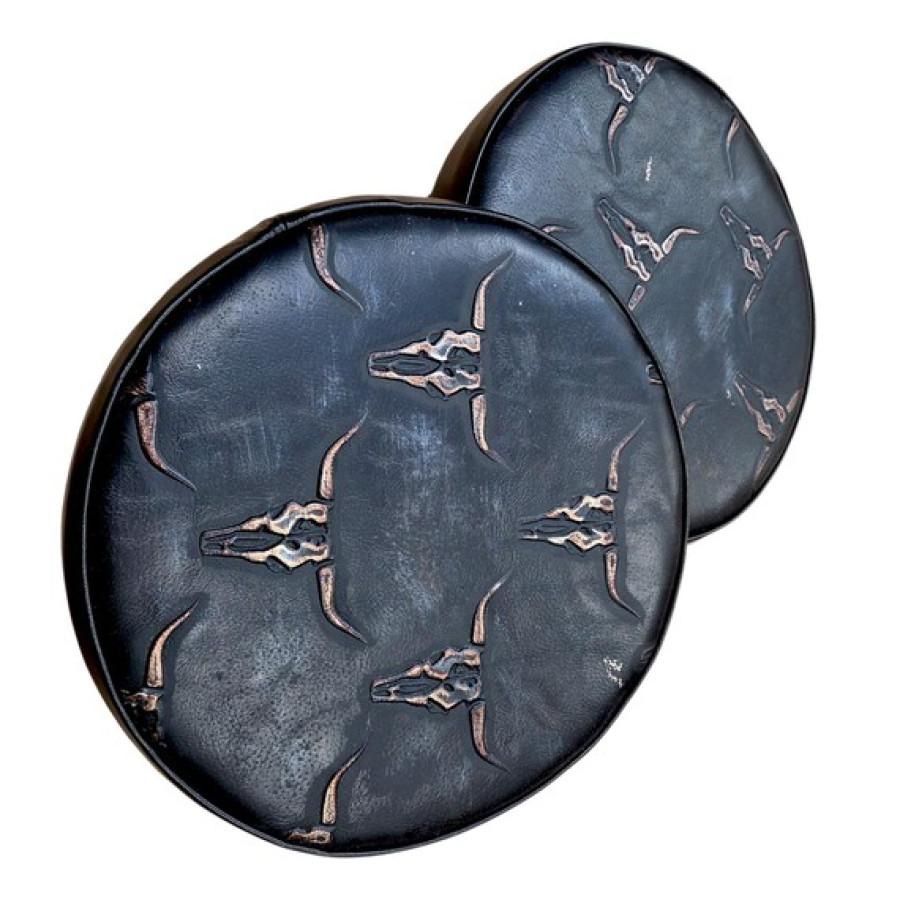 Longhorn Embossed Leather Replacement Stool Seats | For Bar or Countertop 1