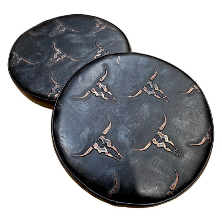Longhorn Embossed Leather Replacement Stool Seats | For Bar or Countertop 2