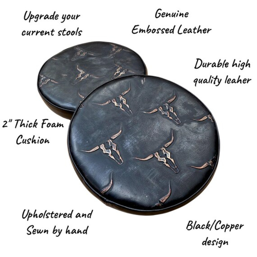 Longhorn Embossed Leather Replacement Stool Seats | For Bar or Countertop 3